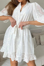 Patchwork Loose Mini Dress with Lace Up Detail