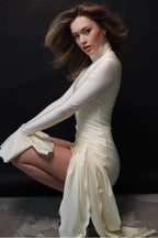 Elegant Flare Sleeves Slim Mini Dress with Irregular Hem