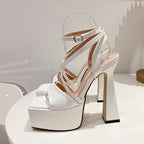 Peep Toe Ankle Buckle Strap High Heels Sandals for Women - Street Style Fashion Platform Shoes