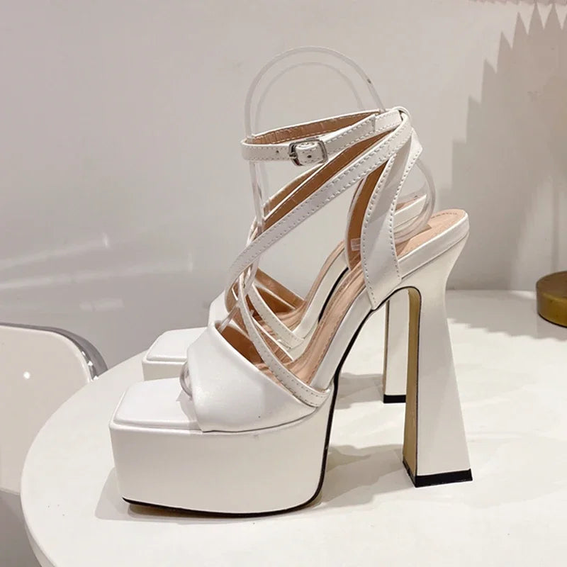 Peep Toe Ankle Buckle Strap High Heels Sandals for Women - Street Style Fashion Platform Shoes