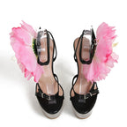 Big Flowers Women Transparent Platform Sandals Stilettos High Heels