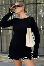 High Waist Slim Long Sleeve Bodycon Mini Dress - Slim Fit