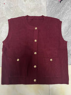 Pocket Solid Cardigan Vest Women O Neck Single Breasted Sleeveless Knit Waistcoat 2025 New Simple Casual Fashion Sweater Jacket