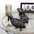 Golden summer pointed shallow bow high heeled sandals