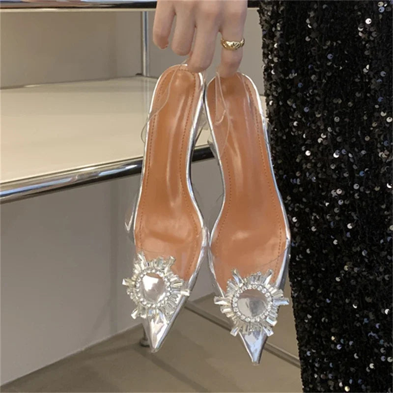Crystal Shallow Mules Shoes for Women with Pointed Toe