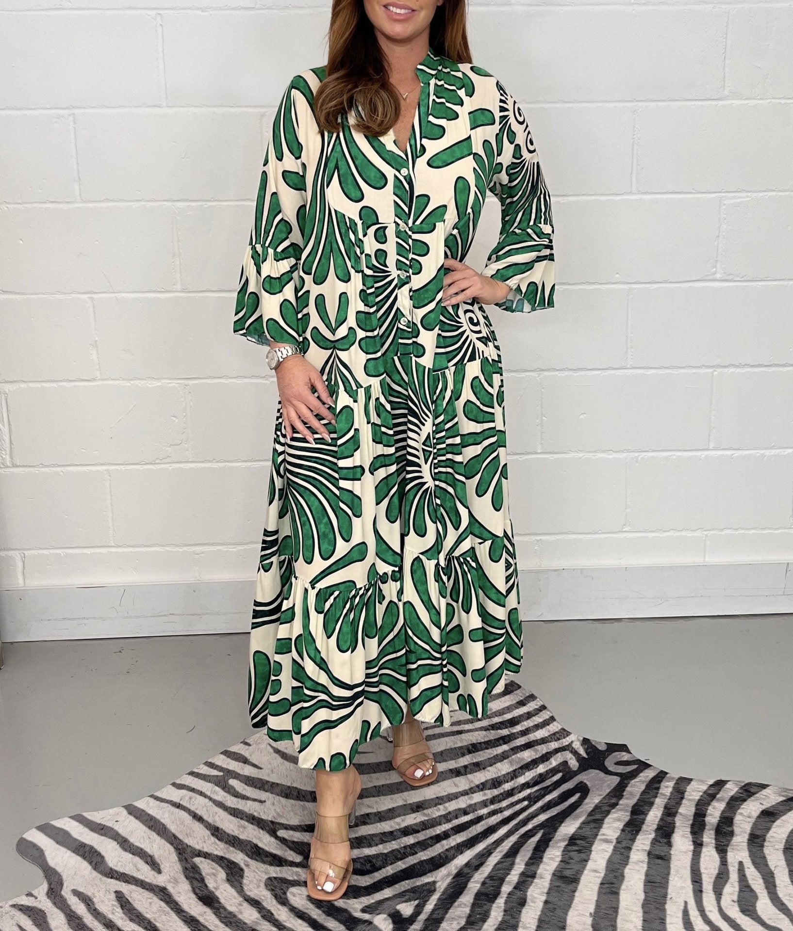 Vintage Print Maxi Casual Dress
