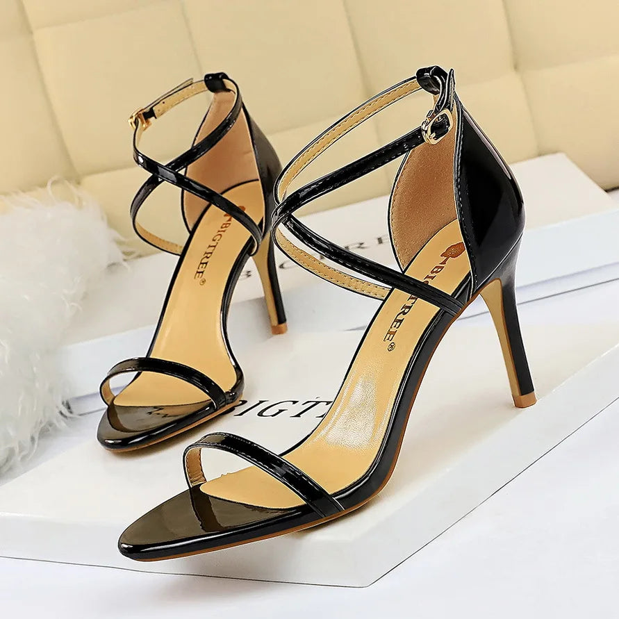 Open Toe High Heels Patent Leather Women Stiletto 11cm 7.5cm
