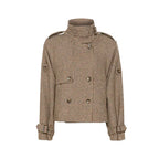 Plaid Double Breasted Street Coat Women Drop-shoulder Long Sleeve Stand Collar Loose Pocket Casual Jacket 2025 Autumn Outwear
