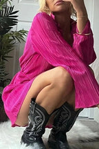V-Neck Lace-Up Mini Dress with Long Sleeves