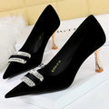 Metal Rhinestone Kitten Heels Women Pumps for Fashion Banquets