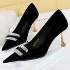 Metal Rhinestone Kitten Heels Women Pumps for Fashion Banquets