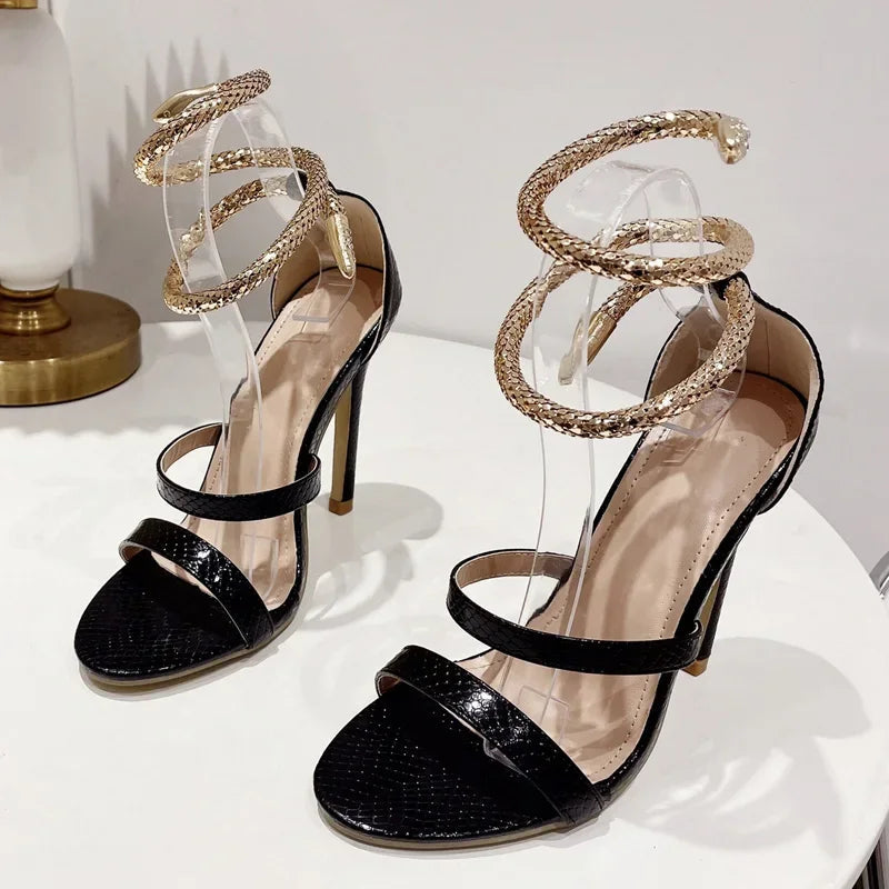 Open Toe Ankle Strap Women Sandals with Sexy Hollow Out Thin High Heels