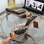Rhinestone chain clip toe sandals with thick sole