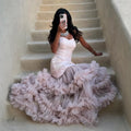 Tulle Tiered Ruffle Sweetheart Strapless Mermaid Maxi Gown