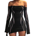 Off Shoulder Striped Knit Mini Dress