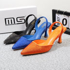 Summer stiletto sandals with pointed rhinestones and 8CM heels