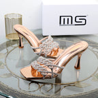 Autumn new rhinestone stiletto sandals with hollow out design
