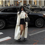 White Elegant Double Breasted Loose Woolen Coat Women Chic Oversized Long Sleeve Overcoat Fall Winter New Ladies Outerwear