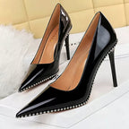 Metal Beads Black Suede High Heel Stiletto Wedding Shoes Women Pumps
