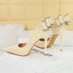 Rhinestone Back Bowknot High Heels Women Pumps in Silks and Satins