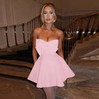 Pearl Trim Neckline Princess Seam Oversized Bow Back Fit and Flare Mini Dress