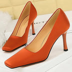 Spring Women Pumps Silks Satins High Heels 8.5 Cm