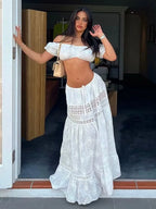 Cotton Summer White Lace Two Piece Skirt Set