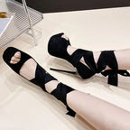 Ankle Cross-Strap Peep Toe Women Pumps with Platform and Extreme Thin High Heels
