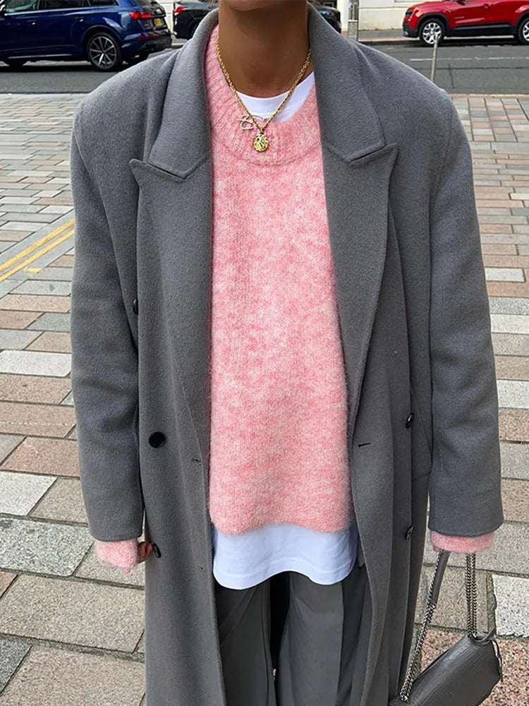Casual Oversize Pink Women's Cashmere Base Sweater Fashion Long Sleeve Solid Round Collar Pullover New Lady High Streetwear