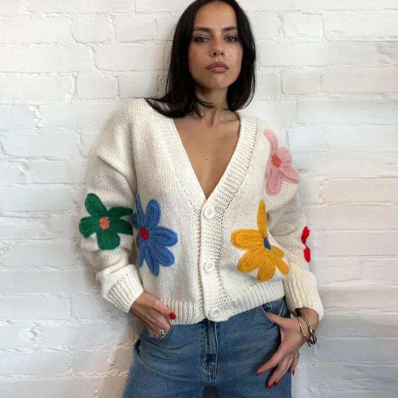 Autumn Knitted Women Sweater Sweet Flower Loose Long Sleeve O-neck Female Pullovers 2025 New Casual Loose Ladies Tops Streetwear