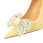 Rhinestone Bow Knot Women Pumps in Large Size 43 for Luxury Banquets