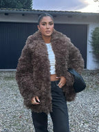 Elegant Winter Warm Fluffy Faux Fur Women's Solid Coat New Chic Lapel Long Sleeve Thick Furry Jacket Lady Thermal Outerwear