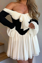 Strapless Backless Pleated Long Sleeve Mini Dress