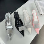 Crystal Women Pumps with Thin Heels and Pointed Toe Sandals