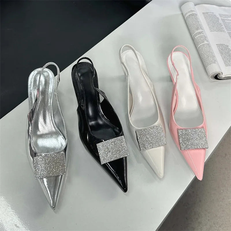 Crystal Women Pumps with Thin Heels and Pointed Toe Sandals