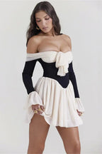 Ruffled Bandage Mini Dress with Off-Shoulder Style