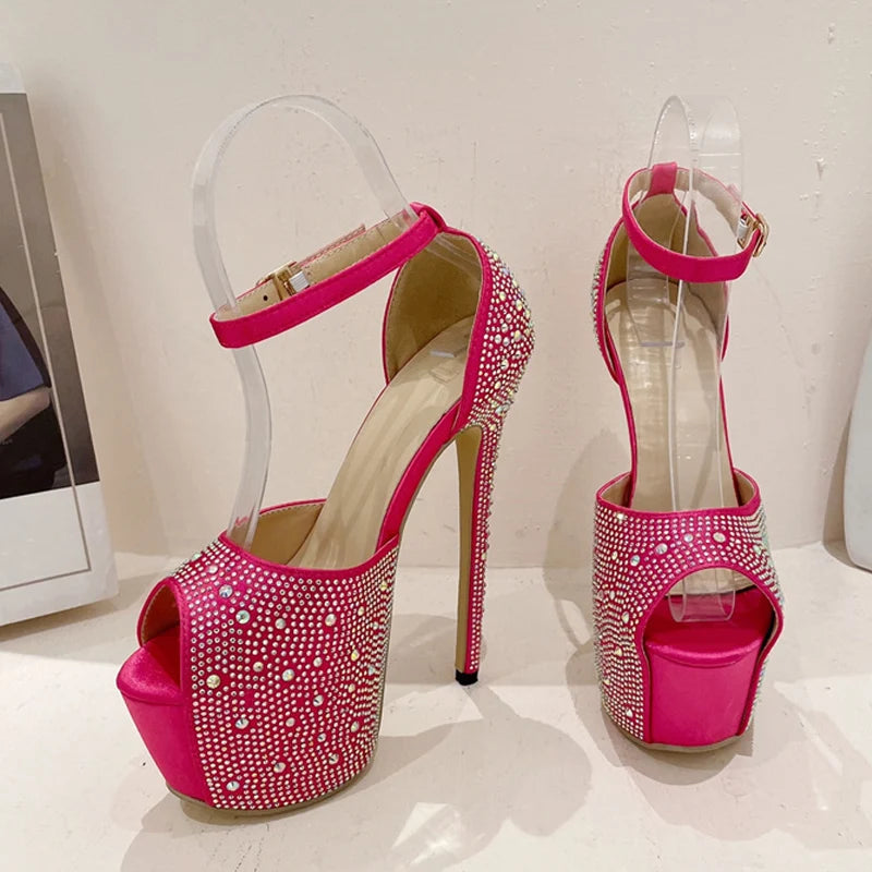 Crystal Rhinestone Silk Platform Sandals - Summer Fashion for Women