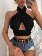DressBetty - Cross Halter Neck Crop Top