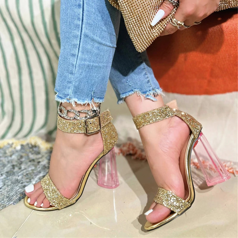Sequined Cloth Transparent High Heels for Women
