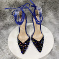 Sequined Pointy Toe High Heel Leg Strap Shoes