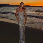 All Over Sequin Spaghetti Strap Scoop Neck Mermaid Maxi Gown