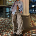 New Leopard Print Retro Straight Long Pants For Women Loose Slightly Flared Trousers Female Streetwear Club Party Pants