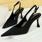 Pointed Kitten Heel Sandals for Women in Silks and Satins for Summer