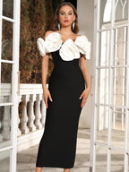 Solene Off Shoulder Maxi Bandage Dress with Flower Detail