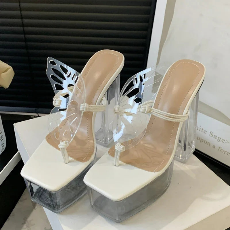 Hollow Transparent Woman Slippers Flip Flops Crystal High Heels Fashion Shoes