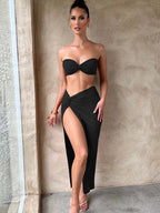 Elegant Strapless Two Piece Midi Dress