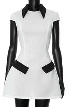 Patchwork Mini Dress with Short Sleejson High Waist