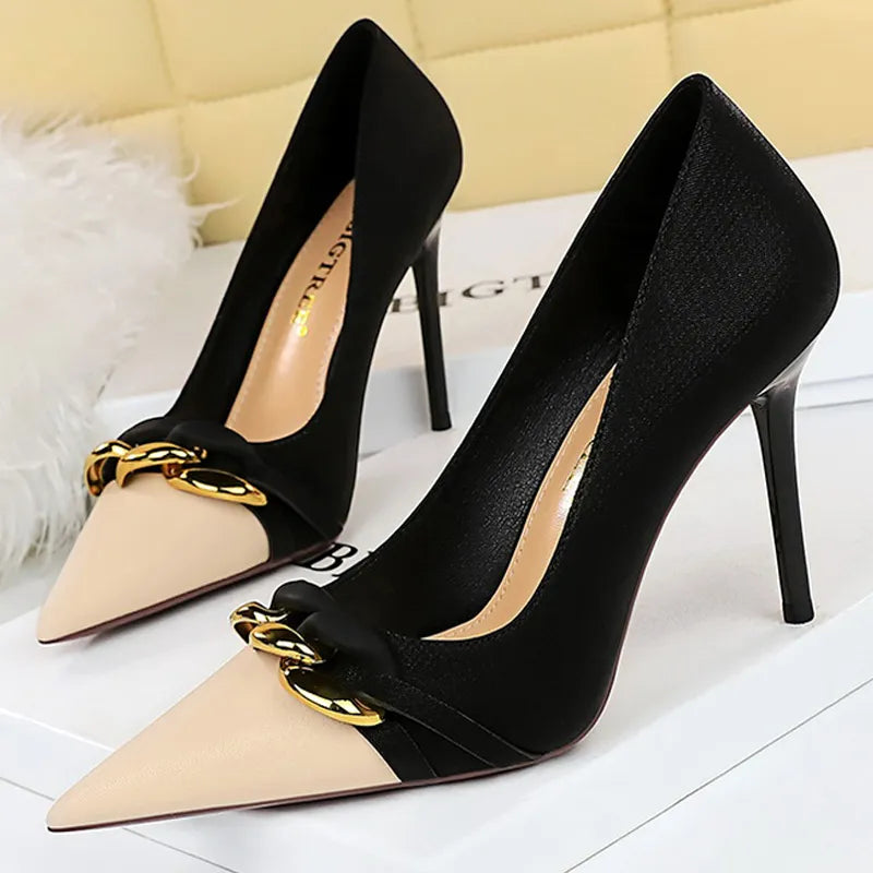 Metal Chain Decoration High Heel Pumps in Mixed Colors