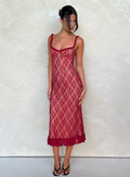 Sheer Lace Floral Overlay Scoop Neck Ruffled Hem Midi Slip Dress