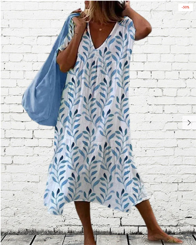 | Women's V-Neck Dress in Leaf Print